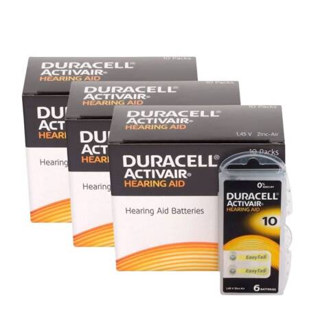 Baterie do aparatu słuchowego Duracell ActivAir 10 / PR70 - 180 sztuk 3x pudełko