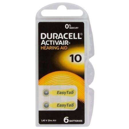 Baterie do aparatu słuchowego Duracell ActivAir 10 / PR70 - 6 sztuk 