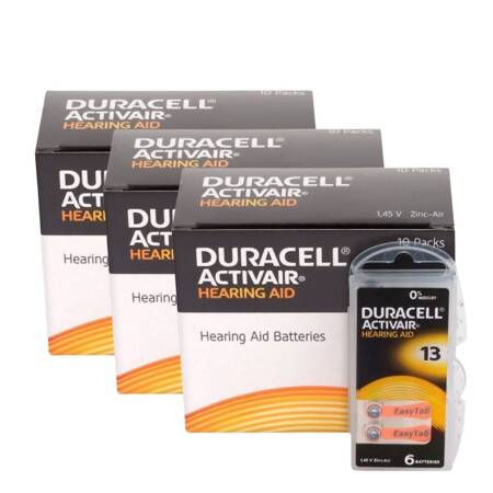 Baterie do aparatu słuchowego Duracell ActivAir 13 / PR48 - 180 sztuk 3x pudełko